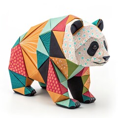 Canvas Print - Panda Made of Colorful Origami Paper on a white background