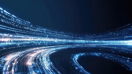 Poster - Futuristic design with digital waves and circuit elements, showcasing advanced tech in vibrant colors on a dark backdrop