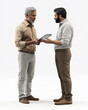 © DLV - Indian man holding tablet. Technology remote business startup. Digital productivity. A hyper-realistic 3D render of an Indian man holding an object.