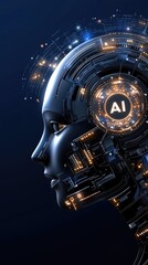 Poster - This digital artwork features a human silhouette and circuit board texture, highlighting the world of artificial intelligence