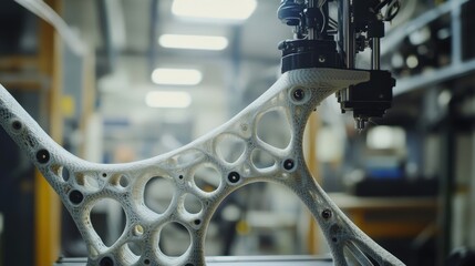 Poster - 3d printer printing a bicycle frame, illustrating how its revolutionizing the manufacturing of light