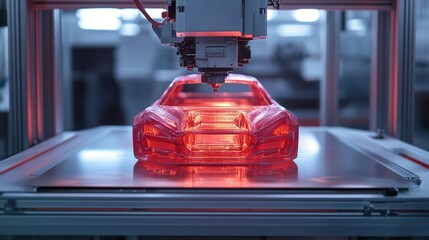 Poster - 3d printer printing a car part, showcasing how the automotive industry is utilizing additive manufac