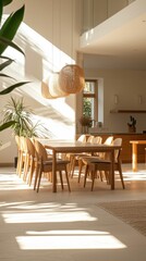 Wall Mural - Bright and Modern Dining Area with Natural Light and Minimal Decor