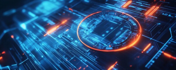 Wall Mural - abstract background with security and cyber concept, a padlock on a blue technology digital illustra