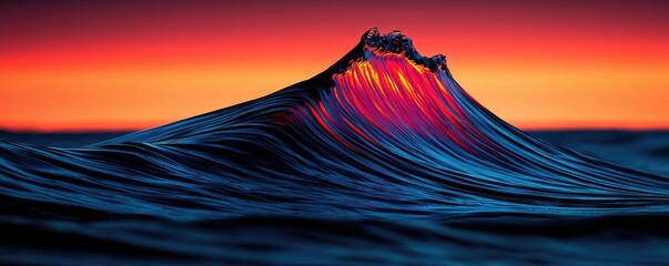 Poster - Sunset over ocean waves nature idea. A stunning wave illuminated by a vibrant sunset, showcasing nature's raw beauty.