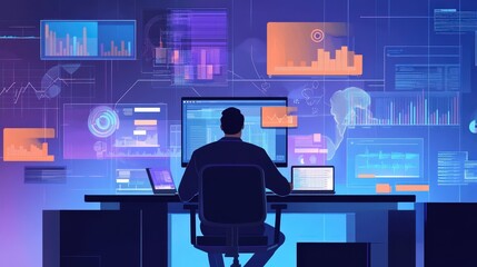 Poster - business manager using cloud-based financial software to track expenses and budgets in real time.