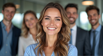 Wall Mural - portrait of cheerful business people in the office	