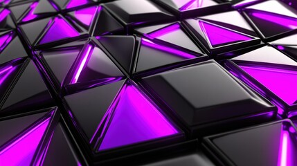 Wall Mural - Abstract background with glossy black and purple triangles and squares.