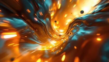 Poster - Dynamic abstract swirl with vibrant orange and blue liquid light effect