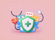 Cartoon minimal of first aid and health care. Medical symbol of emergency help. Medical symbol of emergency help. 3D Web Vector Illustrations.