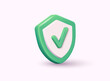 Shield with check mark sign. Security, guaranteed icon. 3D Web Vector Illustrations. 3D Web Vector Illustrations.