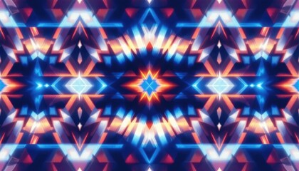 Poster - Colorful geometric abstract pattern with symmetrical neon lights