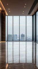 Poster - Modern Office Interior with Panoramic Windows and City View
