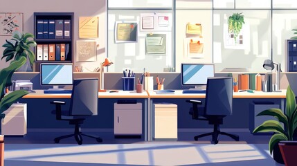 Poster - workspace with cubicles, neatly arranged supplies, and quiet surroundings for focused productivity