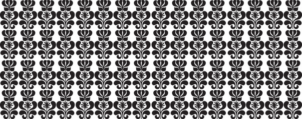 floral Vector seamless pattern with leaves and curls | Seamless black and white vintage floral border | Geometric floral set of seamless patterns. White and black vector backgrounds.