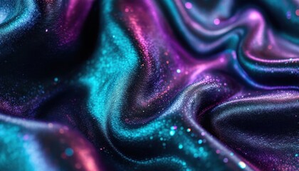Poster - Colorful iridescent silk fabric with glittering texture in blue and purple hues