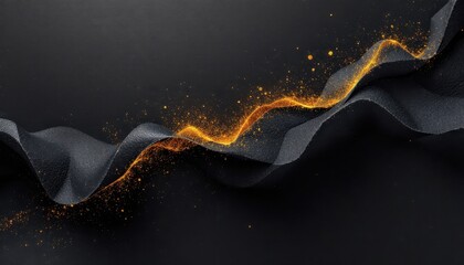 Poster - abstract black and orange waves with glittering particles on dark background