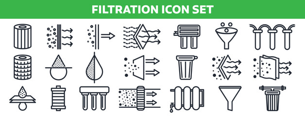 Wall Mural - filtration air icon set. airflow purification and cleaner vector symbol in a black filled and outlin