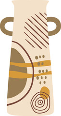 Poster - Modern and stylish illustration of a beige ceramic vase with two handles and abstract decoration in brown and yellow, perfect for home decor and interior design projects