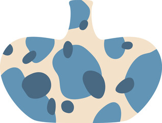 Poster - contemporary ceramic vase with blue irregular spots and shapes on a beige background, adding a touch
