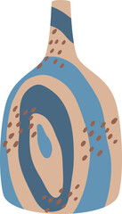 Poster - Modern decorative vase with abstract blue and beige pattern and brown dots is standing on white background, perfect for home decor projects, illustrations and other creative uses