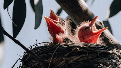 Nurturing moments baby birds in a nest outdoor setting wildlife photography natural habitat close-up view early life