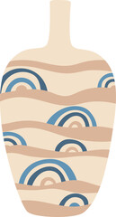 Poster - modern minimalist beige vase with blue rainbows and wavy lines representing water is standing on whi