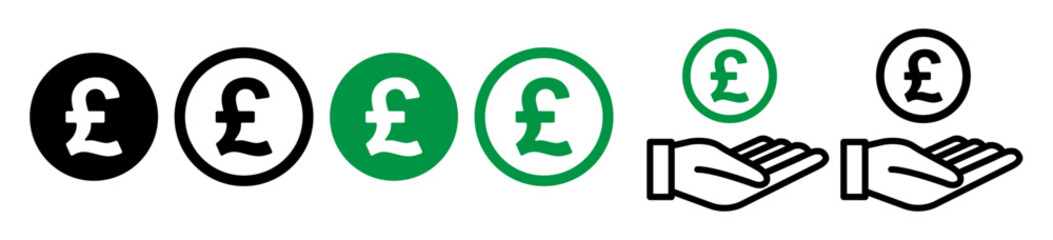 Wall Mural - pound sign icon. sterling gbp coin symbol. british money sign. uk currency pound cash icon set. gbp 