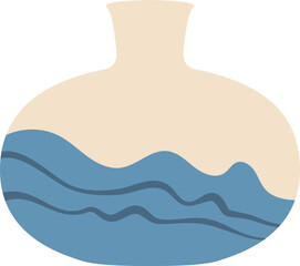Poster - Minimalist illustration of a round vase with blue waves pattern, representing sea, ocean, and water, evoking tranquility and peacefulness, ideal for home decor and interior design projects