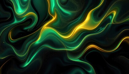 Poster - Vibrant green and yellow abstract fluid swirls with glow effect
