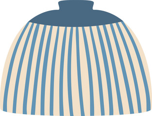 Poster - Featuring a simple striped vase adorned with vertical blue and beige lines, showcasing a small neck and a rounded body, isolated against a clean white background