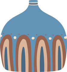 Poster - Modern boho style ceramic vase with brown and beige arches and dots decoration on a blue background, perfect for home decor and interior design projects