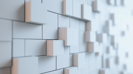 Poster - Abstract 3D Cube Pattern: A mesmerizing texture of light gray and beige cubes creates a dynamic, three-dimensional pattern. The interplay of light and shadow adds depth and visual interest.