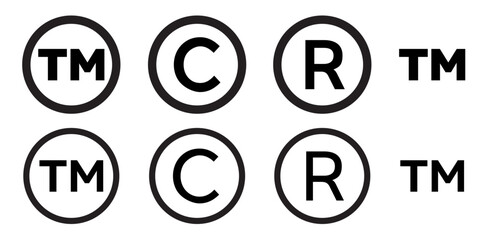 Wall Mural - set of registered trademark and copyright symbols in black color. black circle vector tm, c, and r s