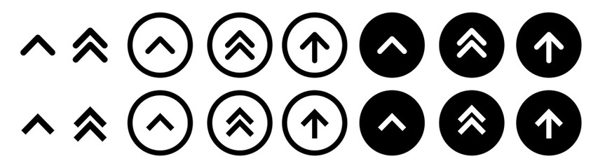 Wall Mural - up arrows set. scroll upward vector icon set. black simple arrow buttons set for apps or websites ui