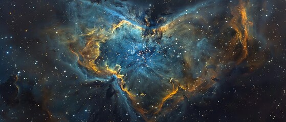 Wall Mural - Vivid cosmic landscape of the Heart Nebula's glowing core, showcasing intricate interstellar gas clouds and star-forming regions in the Cassiopeia constellation.