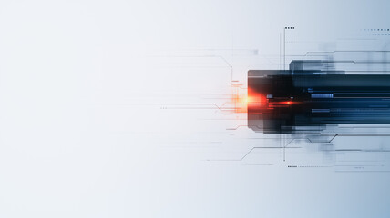 Poster - Abstract Technology Stream: A dynamic, high-tech abstract image showcasing a futuristic data stream with glowing orange accents against a light blue background.  The design emphasizes speed.