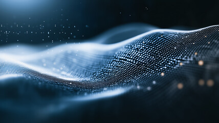 Poster - Digital Wave: Abstract rendering of a dynamic data wave, composed of glowing particles and intricate textures, evoking a sense of technological innovation and digital transformation. 