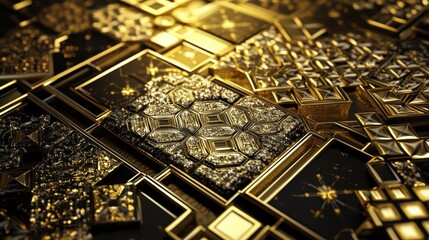 Poster - shimmering golden mosaic pattern with intricate geometric designs, embodying luxury and artistry.