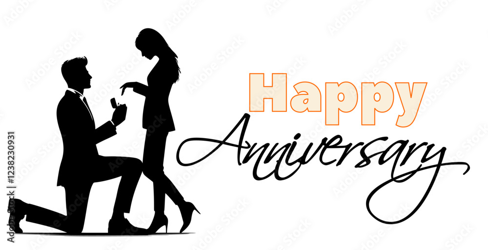 Happy anniversary text with black silhouette of couple proposal and ...