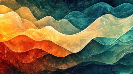 Poster - Abstract colorful wave pattern with vibrant orange and blue textured layers