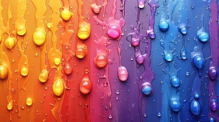 Poster - Vibrant multicolored paint droplets on textured surface