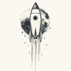 Wall Mural - Whimsical rocket soaring through star trails, vibrant colors, enchanting design, perfect for imaginative projects and digital artwork