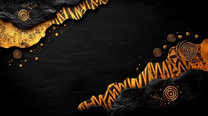 Poster - Abstract black and gold textured composition with geometric patterns