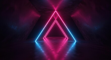 Poster - Neon Triangle Lights Abstract Cyberpunk Background