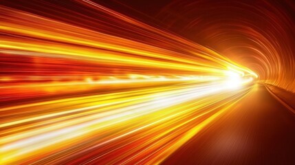 Poster - Dynamic light trails in tunnel with vibrant yellow and orange streaks