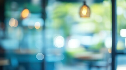 Poster - soft focus background of a cozy coffee shop with warm lighting and inviting atmosphere for a relaxin