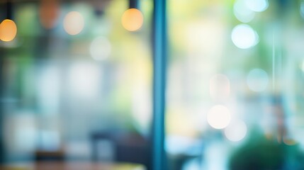 Poster - softly blurred background of coffee shop with light bokeh effect creating an inviting atmosphere for