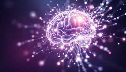Poster - Glowing neural brain network with luminescent connections on dark background