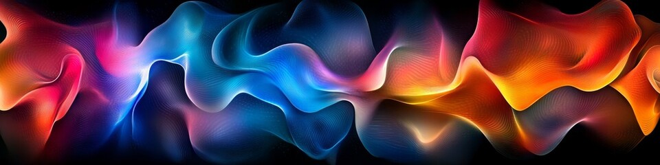 Wall Mural - Flowing Blue And Orange Abstract Lines Creating Fluid Colorful Bright Design On Dark Backdrop